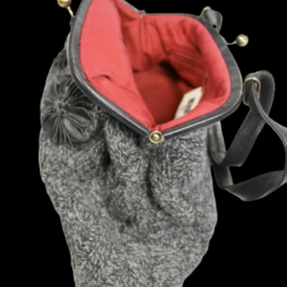 Vintage Moschino Womens Handbag Shoulder Bag Floral Wool Cable Knit Leather Trim - Picture 8 of 12